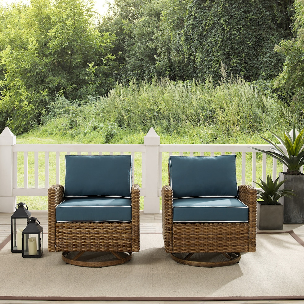 destin navy brown outdoor swivel rocker set   