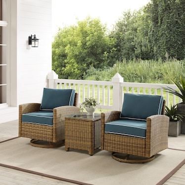 Destin 3-Piece Outdoor Set with 2 Swivel Rockers and End Table - Navy/Brown