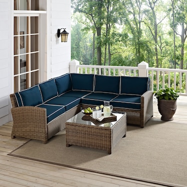 Destin 3-Piece Outdoor Sectional and Coffee Table Set - Navy