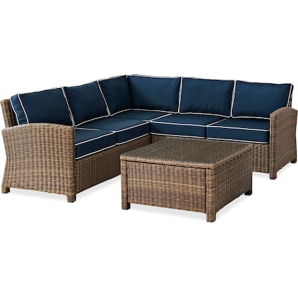 Destin 3-Piece Outdoor Sectional and Coffee Table Set - Navy