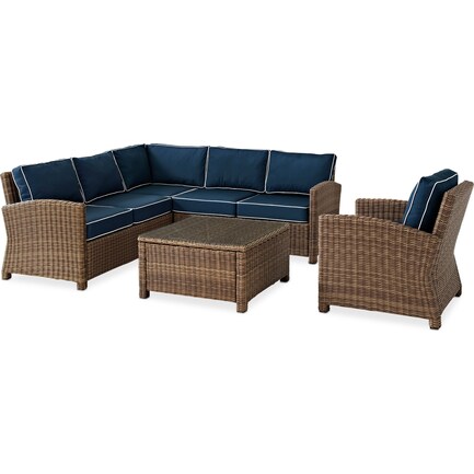 Destin 3-Piece Outdoor Sectional, Chair and Coffee Table Set - Navy