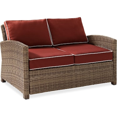 Destin Outdoor Loveseat, 2 Chairs, Coffee Table and End Table Set - Sangria