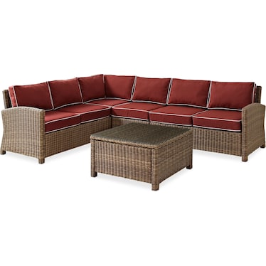 Destin 4-Piece Outdoor Sectional and Coffee Table Set - Sangria