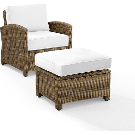 Destin Outdoor Chair and Ottoman Set - White/Brown