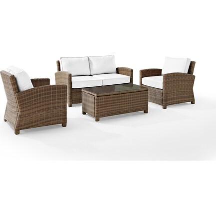 Destin Outdoor Loveseat, 2 Chairs and Coffee Table Set - White/Brown