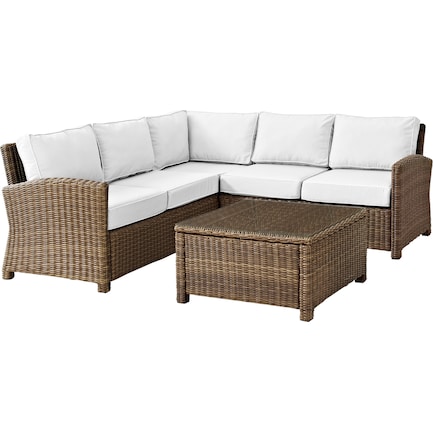 Destin 3-Piece Outdoor Sectional and Coffee Table Set - White/Brown