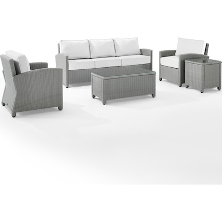 Destin Outdoor Sofa, 2 Chairs, Coffee Table and End Table Set - White/Gray