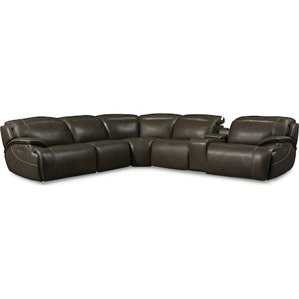 Devon 6-Piece Dual-Power Reclining Sectional with 2 Reclining Seats - Charcoal
