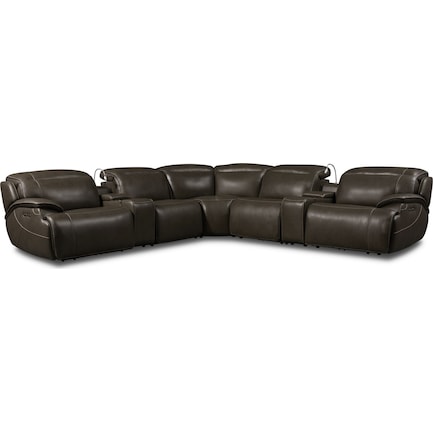 Devon 7-Piece Dual-Power Reclining Sectional with 2 Reclining Seats - Charcoal