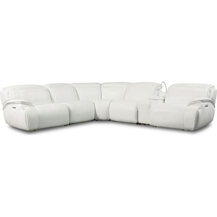 Devon 6-Piece Dual-Power Reclining Sectional with 3 Reclining Seats - White