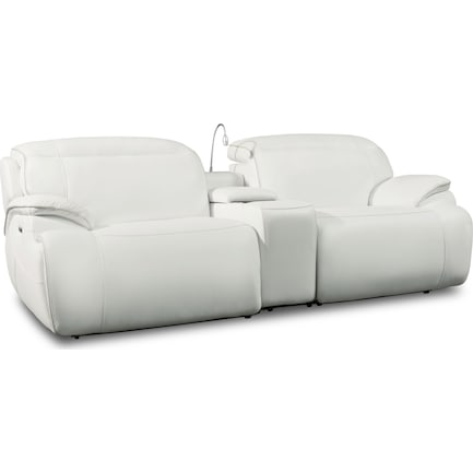 Devon Dual-Power Reclining Sofa with Console - White