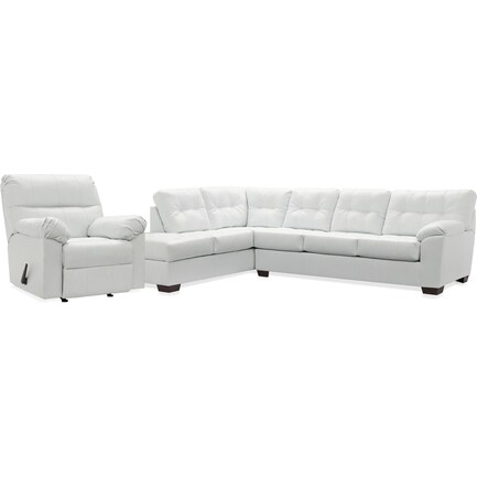 Dexter 2-Piece Sectional with Right-Facing Chaise and Rocker Recliner Set - White