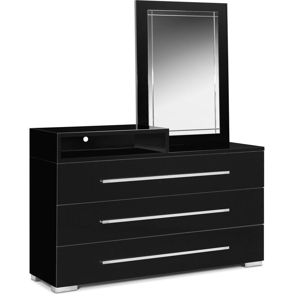 dimora black black dresser & mirror   