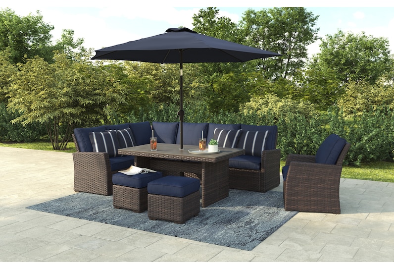 The Geneva Outdoor Collection, Outdoor Sectional With Dining Table And Umbrella
