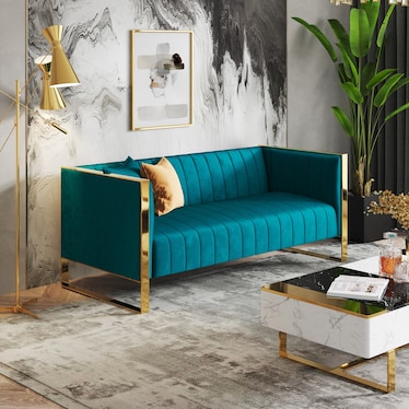 Dobrev Sofa - Teal/Rose Gold