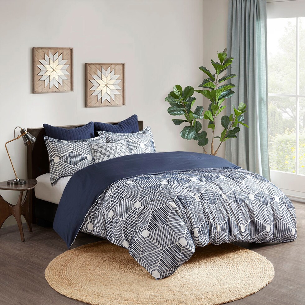 draven blue king california king bedding set   