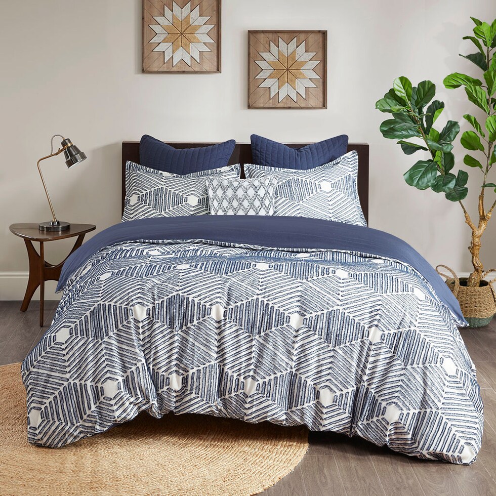 draven blue king california king bedding set   