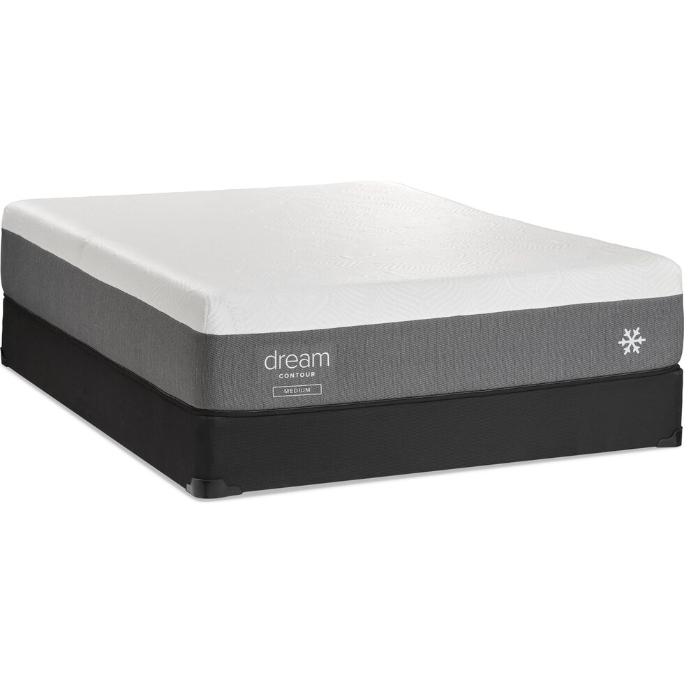 dream contour white queen mattress split low profile foundation set   