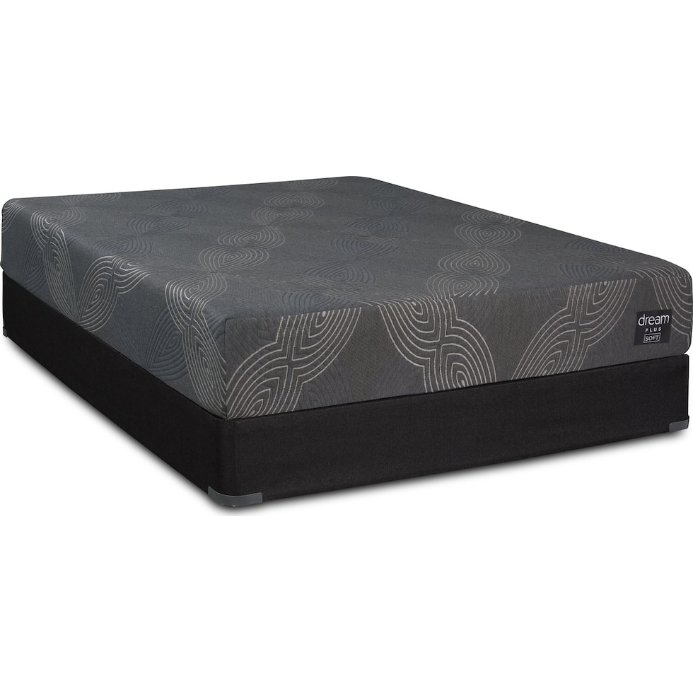 dream plus gray queen mattress low profile foundation set   