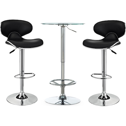 Dustin Table and 2 Liv Bar Stools Set - Black