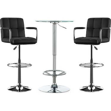 Dustin Table and 2 Graydon Bar Stools Set - Black