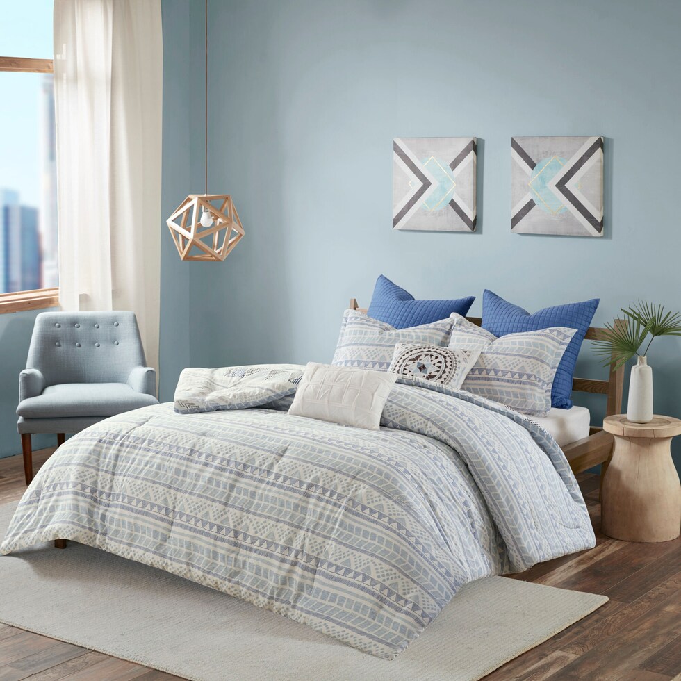 eastyn blue full queen bedding set   