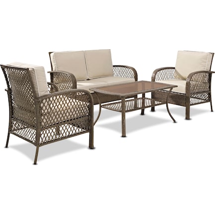 Edenton Outdoor Loveseat, 2 Chairs, and Coffee Table Set - Brown