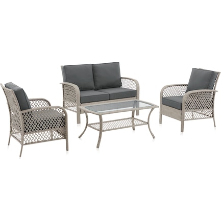 Edenton Outdoor Loveseat, Set of 2 Chairs and Coffee Table Set - Gray