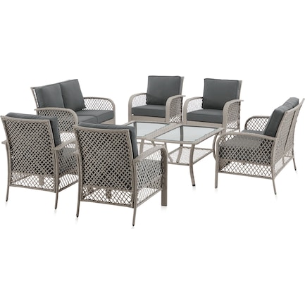 Edenton Outdoor Set of 2 Loveseats, Set of 4 Chairs and 2 Coffee Tables - Gray