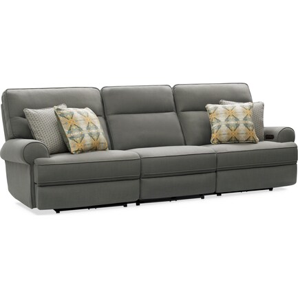 Edgehill 3-Piece Dual-Power Reclining Sofa with 3 Reclining Seats - Gray