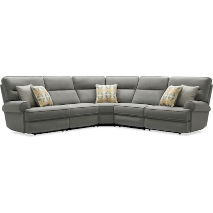 Edgehill 5-Piece Dual-Power Reclining Sectional with 3 Reclining Seats  - Gray