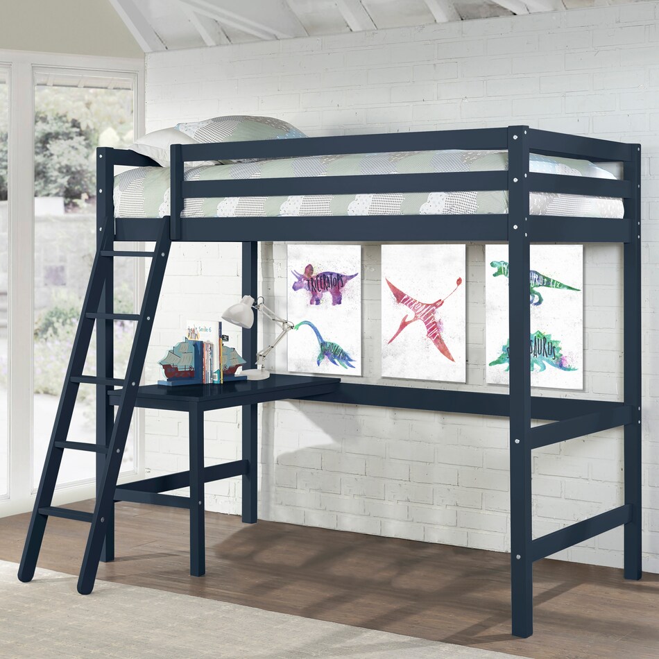 elara blue twin loft bed with desk   
