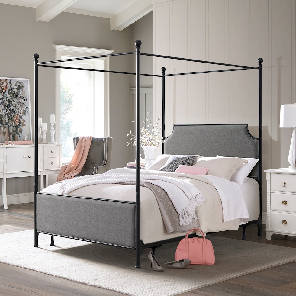 elena gray black queen bed   