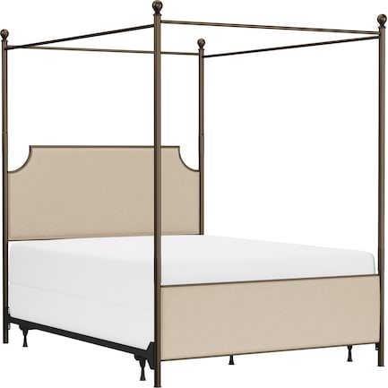 Elena Queen Canopy Bed - Linen/Bronze
