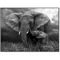 elephant mother and baby black wall art   