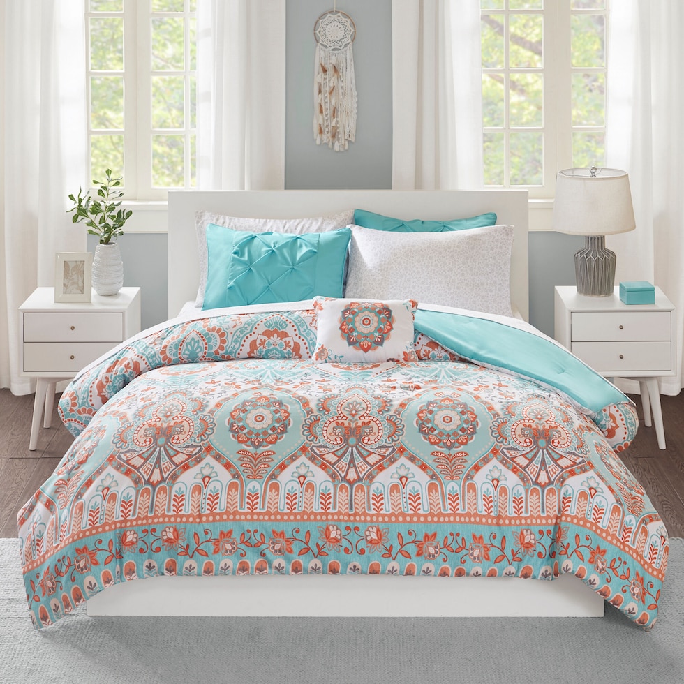 eliana blue full queen bedding set   