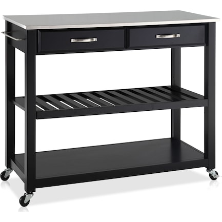 Elias Kitchen Cart - Black/Stainless Steel Top