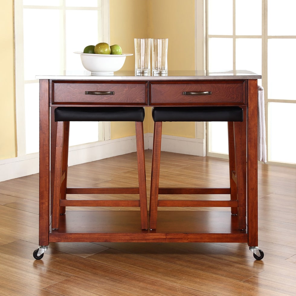 elias dark brown kitchen cart set   