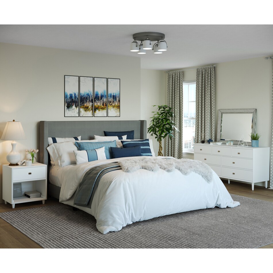 Elizabeth Queen Upholstered Bed Light Gray American Signature Furniture