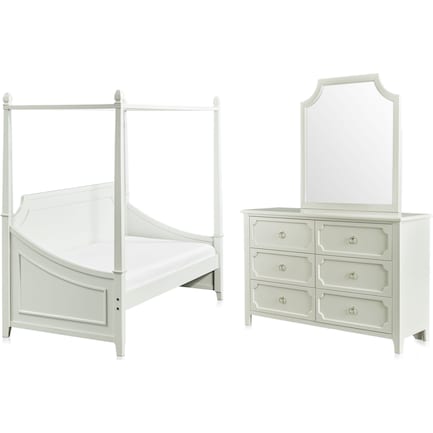 Elle 5-Piece Twin Canopy Bedroom Set with Dresser and Mirror - Gray