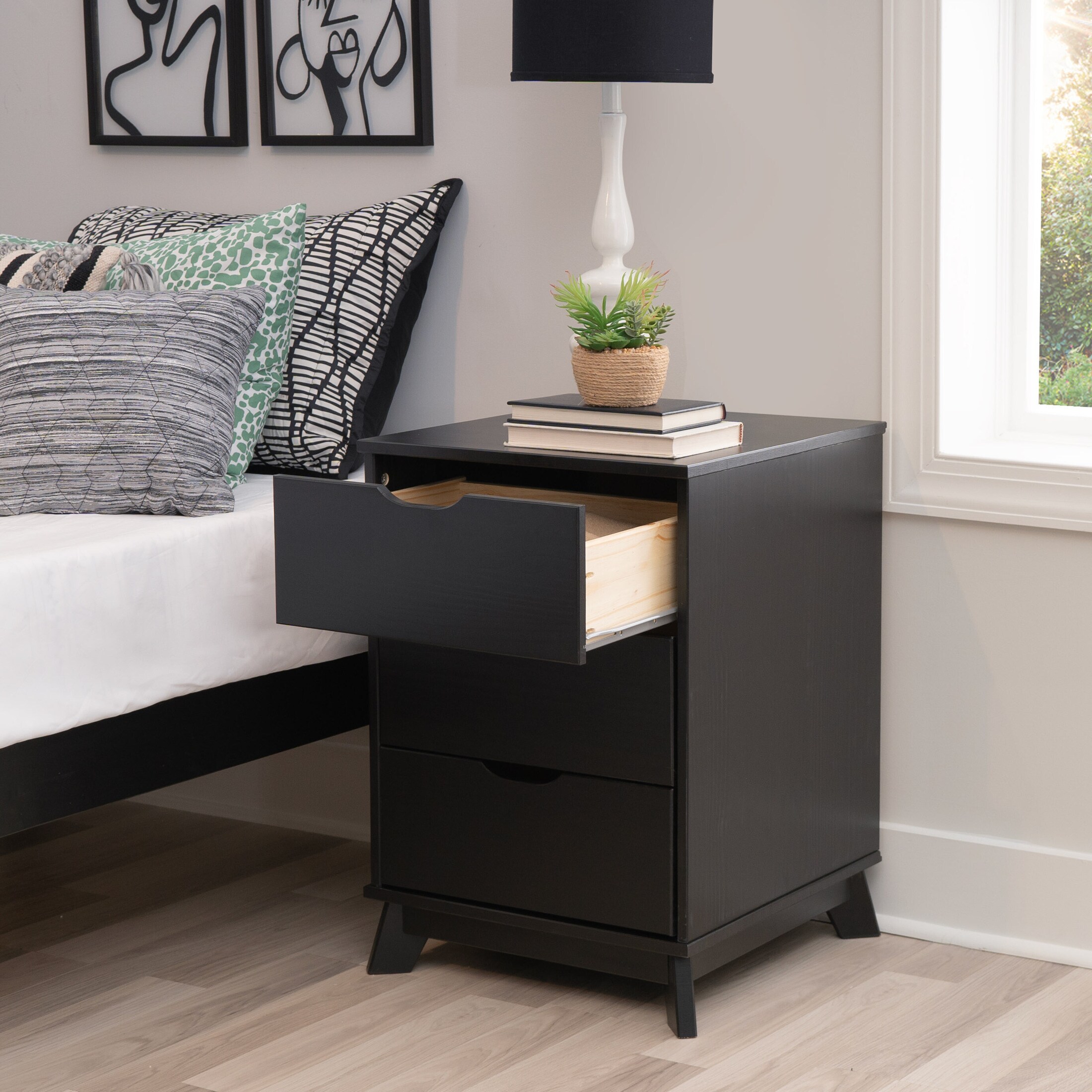 Elna 3-Drawer Nightstand - Black | American Signature Furniture