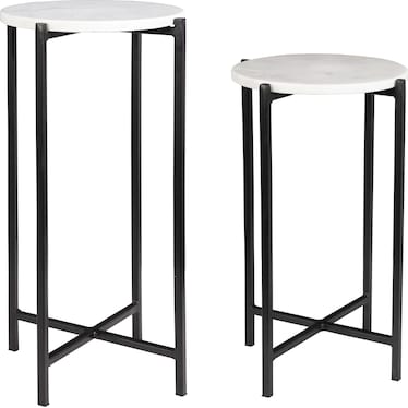 Kyler Set of 2 Drink Tables - White Marble/Matte Black