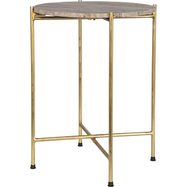 Penopal End Table - Gold/Dark Travertine