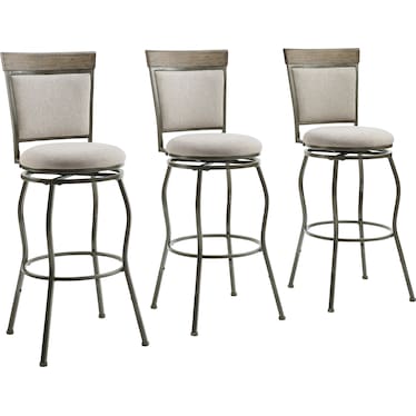 ERWEN PEWTER ADJUSTABLE LEG STOOL SET OF 3