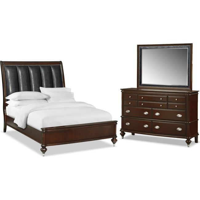 Bedroom Furniture - Esquire 5-Piece Bedroom Set with Dresser and Mirror