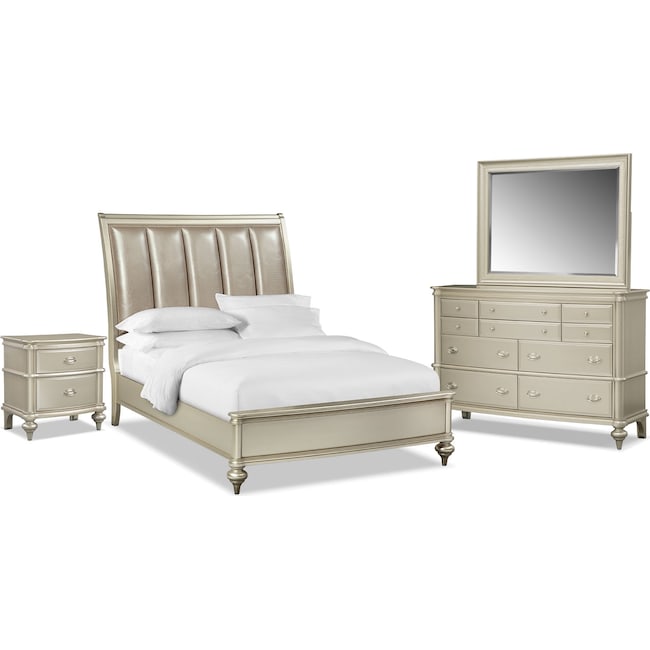Bedroom Furniture - Esquire 6-Piece Bedroom Set with Nightstand, Dresser and Mirror