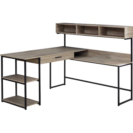 Estella L-Shaped Desk - Dark Taupe/Black