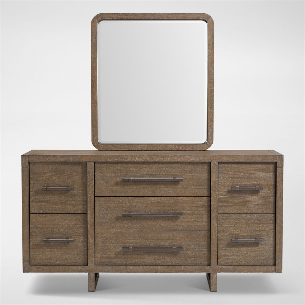 evans light brown dresser and mirror   
