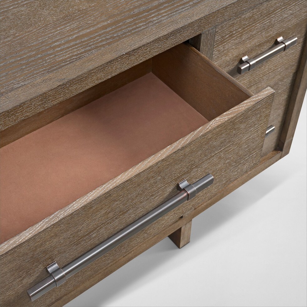 evans light brown dresser and mirror   