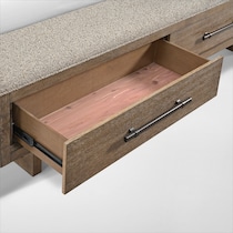 evans light brown king bed   